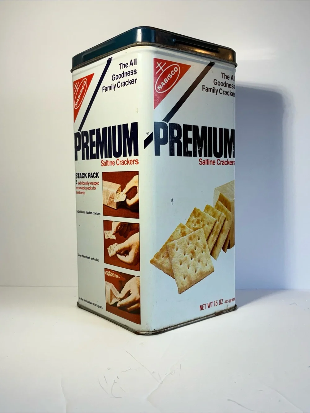 Vintage Nabisco Premium Saltine Crackers Tin Stack Pack Canister 1980s Retro Kit